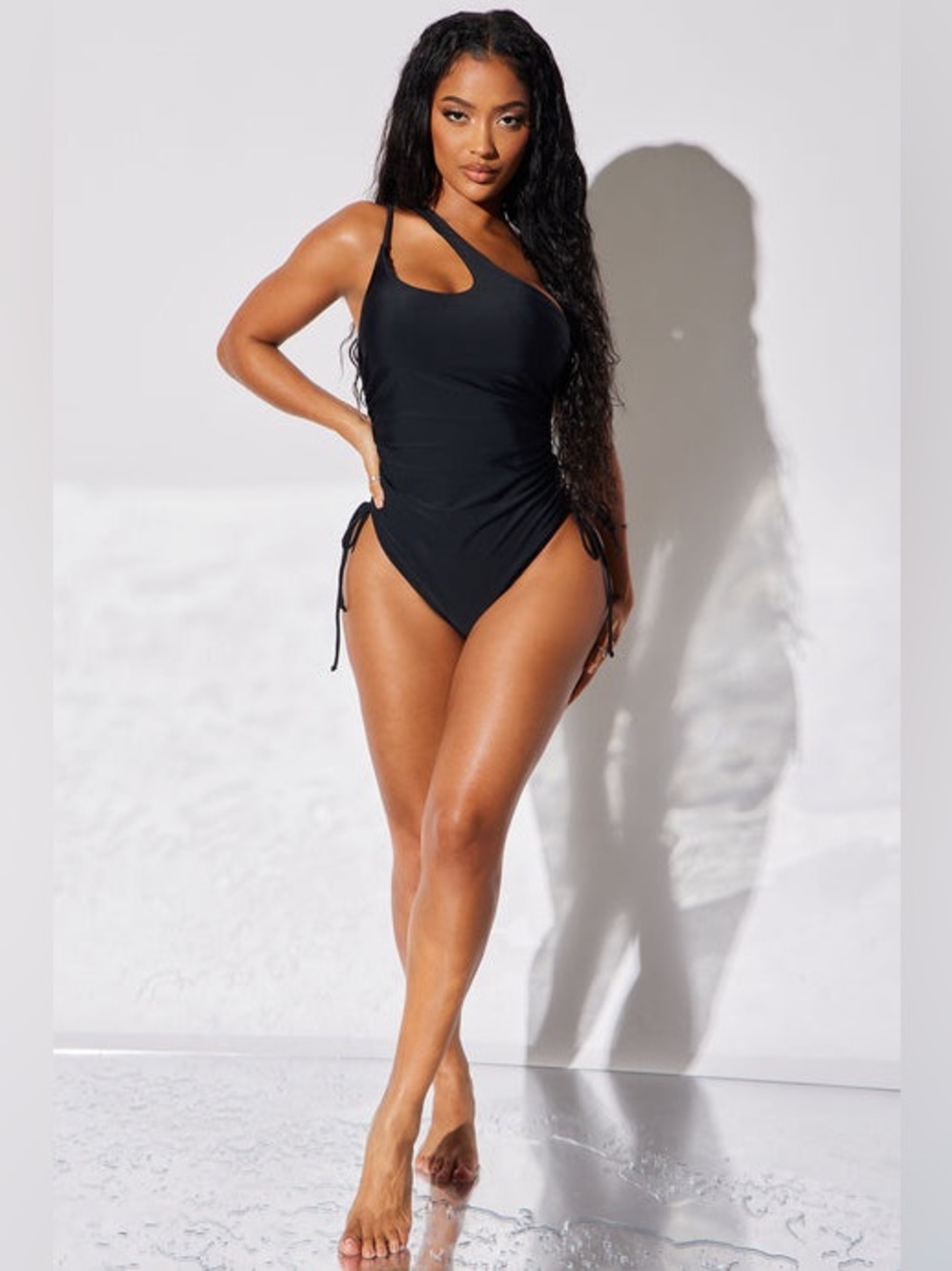 Black One-Shoulder Women's Swimsuit